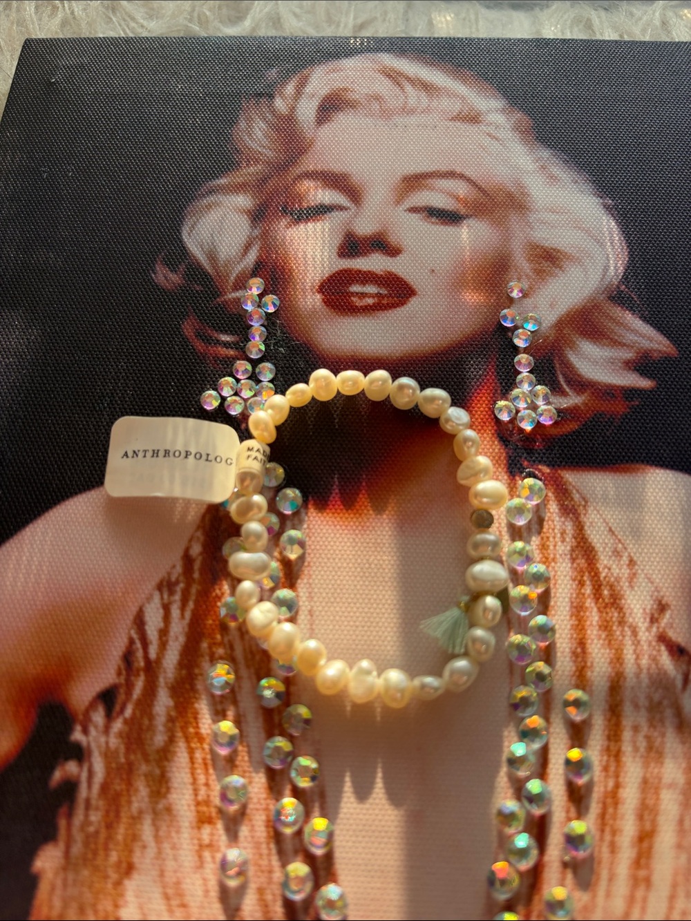 Anthropologie Cream Freshwater Pearl Stretch Bracelet